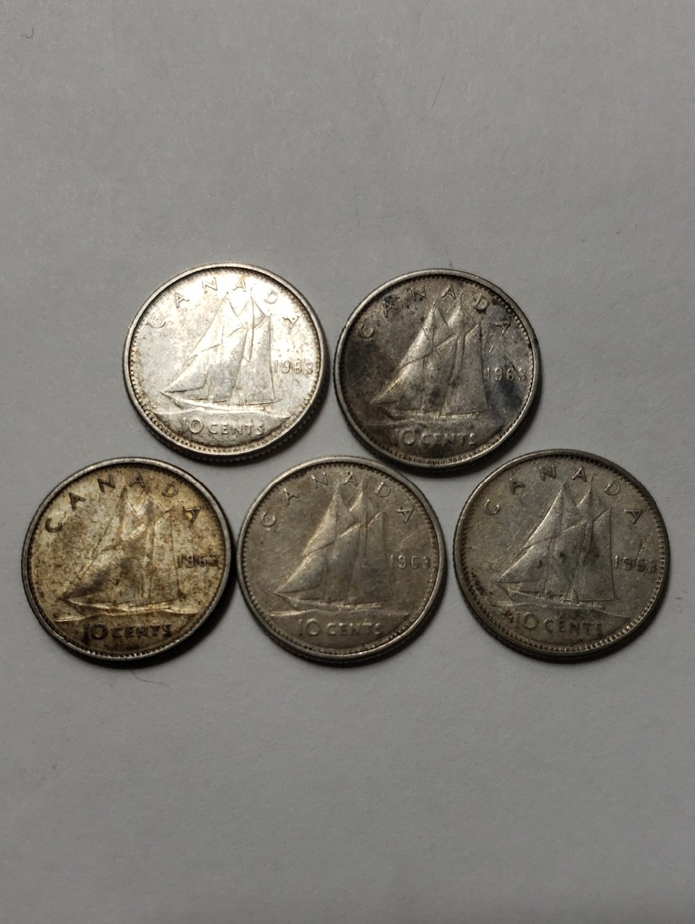 1963 Canadian 10 Cent Coins (Set of 5)